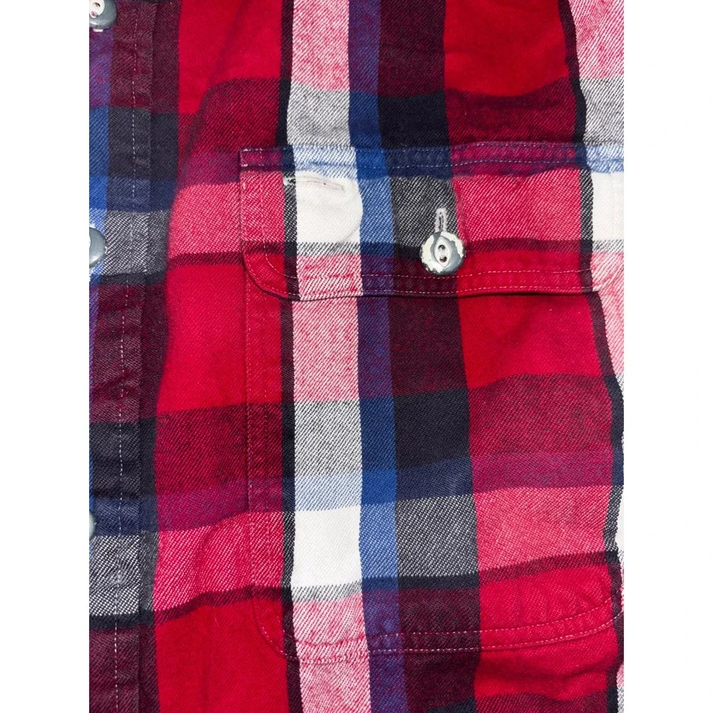 Polo Ralph Lauren Mens Red Blue White Plaid Flannel Button Down Shirt Size Large